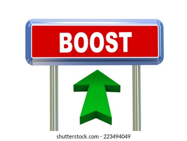 3d rendering of moving arrow and roadsign signpost of of concept of boost
