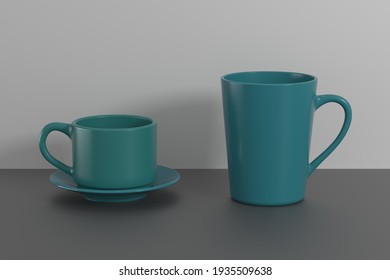 3D Rendering Mug Cup And Tableware