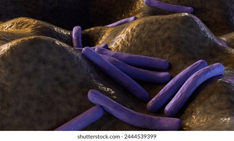 3d rendering of Mycobacterium leprae, is a gram-positive bacteria that causes leprosy, also known as Hansen's disease