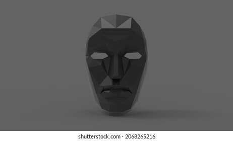 Representación 3D de una misteriosa mascarada de máscara de cara oscura aislada en un fondo vacío.