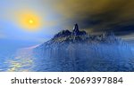 3d rendering mystical landscape with ice mountains