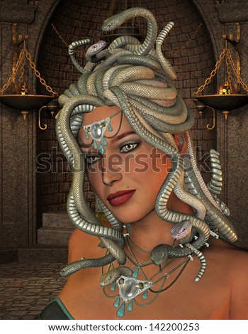 3D rendering of the mythological Medusa in the throne room Stock photo © 