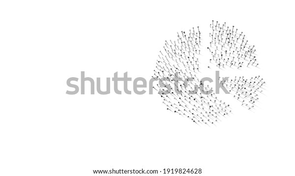 3d rendering of nails in shape of symbol of\
circular chart pie divided into triangular areas with shadows\
isolated on white\
background
