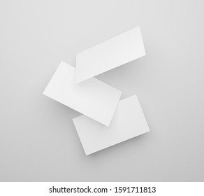 3d Rendering Of Namecard Isolated On Gray Background Texture With Shadow. Falling Blank White Business Cards Mockup Template For Display And Brand Image. Empty Name Card Design Presentation.