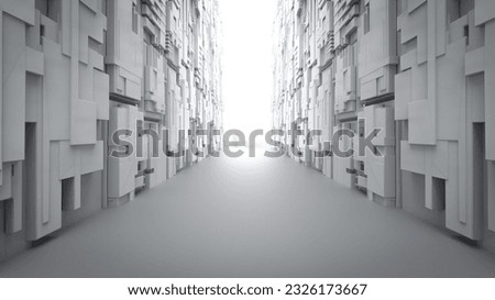 3d rendering narrow and empty corridor or walkway space with shining light at the end