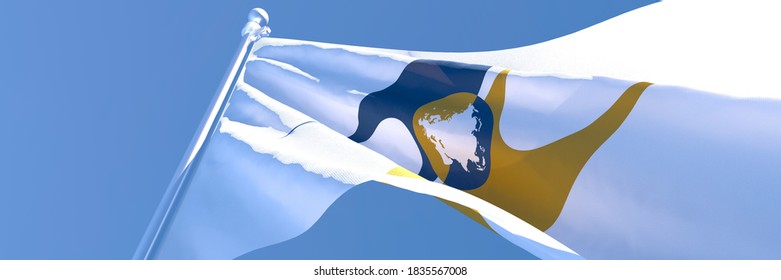 3D Rendering Of The National Flag Of Eurasian Economic Union Waving In The Wind