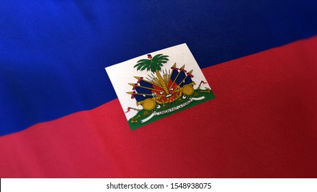 3D rendering of the national flag of Haiti waving in the wind. The banner/emblem is made of realistic satin texture and rendered in a daylight situation. 