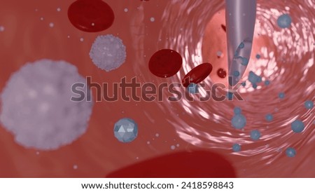 3D rendering of a needle inserted within a blood vessel.