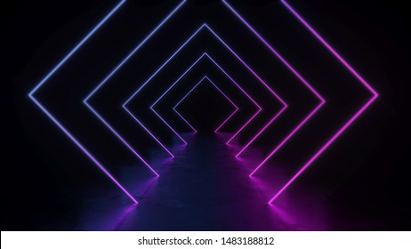 3D rendering Neon lights background. Bright neon lines background. Intelligence artificial. Abstract illustration. Architecture background