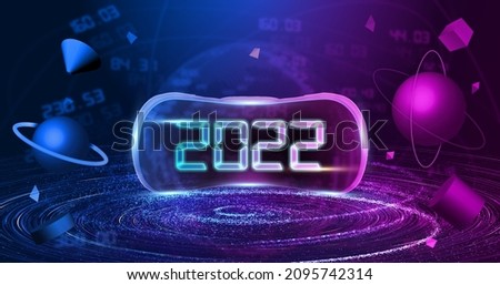 3d rendering New Year digital technology 2022, meta-universe concept virtual reality VR artificial intelligence future technology.