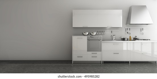 3d Rendering Nice Kitchen Set In Minimal Style Room