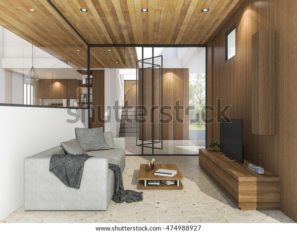 3d Rendering Nice Living Room Tv Stock Illustration 474988927