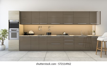 3d Rendering Nice Wooden Kitchen With Modern Decor