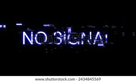 3D rendering no signal text with screen effects of technological failures. Spectacular screen glitch with various kinds of interference