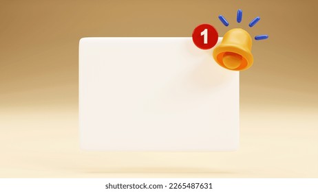 3D rendering of Notification Yellow Bell with a blank note on color background, Social Media Reminder concept