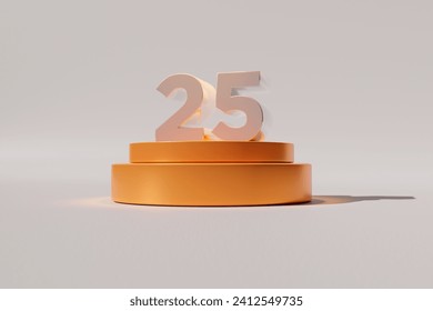 A 3D rendering of number 25 on golden stage