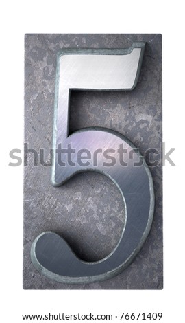 3D rendering of the number 5 in typescript print letter cases(part of a matching alphabet)