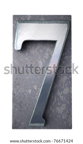 3D rendering of the number 7 in typescript print letter cases(part of a matching alphabet)