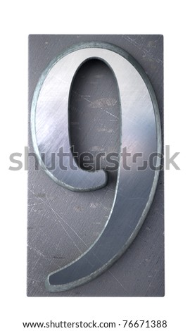 3D rendering of the number 9 in typescript print letter cases (part of a matching alphabet)