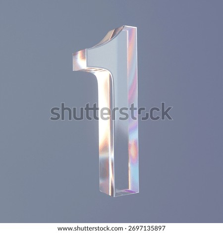 3D rendering number one with iridescent gradient glass material