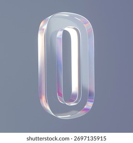3D rendering number zero with iridescent gradient glass material