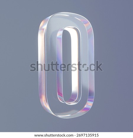 3D rendering number zero with iridescent gradient glass material