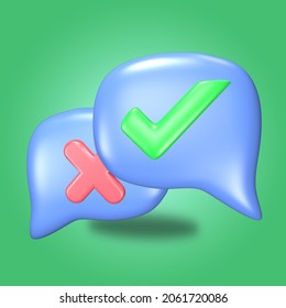 3d Rendering Object Icon  Chat Bubbles Yes No