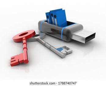 3d rendering office document Binder with pen drive protection key