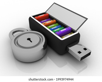3d rendering office document Binder with pen drive protection lock