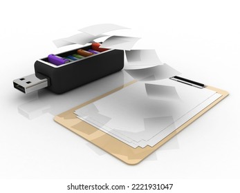 3d rendering office document Binder with pen drive
