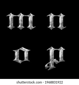 3D Rendering Of Old Gothic Metal Lowercase Alphabet - Letters M-p