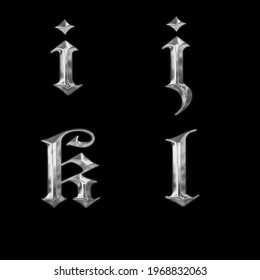 3D Rendering Of Old Gothic Metal Lowercase Alphabet - Letters I-j