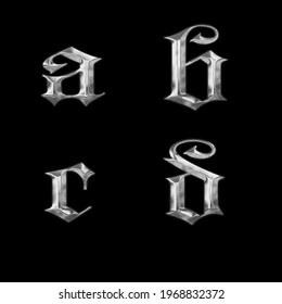 3D Rendering Of Old Gothic Metal Lowercase Alphabet - Letters A-d