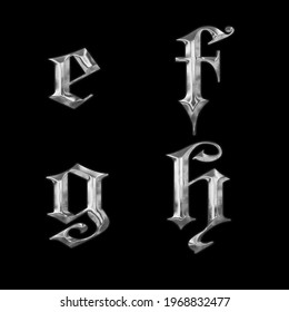 3D Rendering Of Old Gothic Metal Lowercase Alphabet - Letters E-h