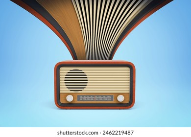 3d rendering of old radio set on blue background