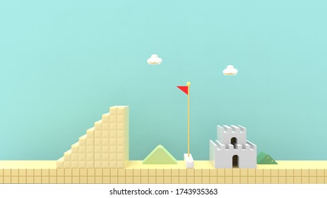 3D rendering of a old school gaming level environment obstacle course