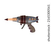 3D rendering of old-fashioned retro ray gun on white background.