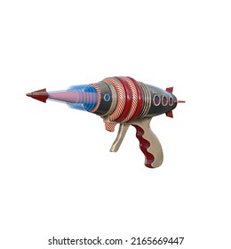 3D rendering of old-fashioned retro ray gun on white background.