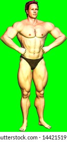 3D rendering on green background of posing bodybuilder