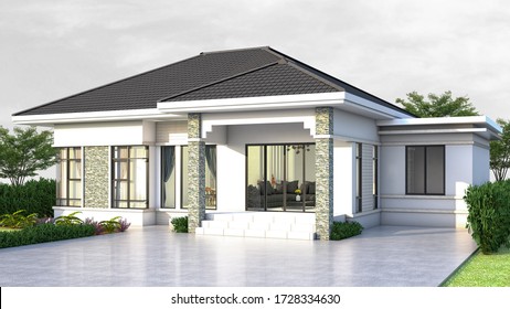 3D Rendering Of One Story House Thai Style 