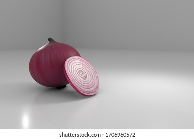 3D rendering of Onion and a Onion slice