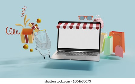 3d Rendering Online Shopping Computer