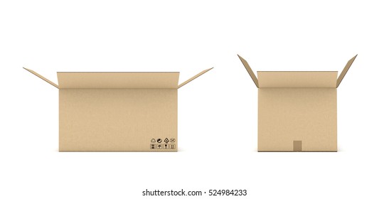 3d rendering open cardboard mail box isolated white background  Postal services  Packing   crating  Storage different products 