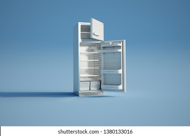 3D Rendering Of An Open Empty Fridge