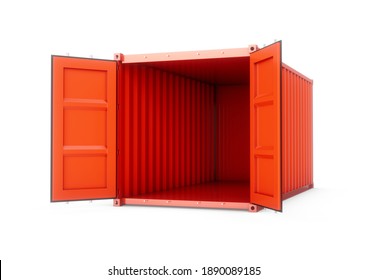 3D Rendering Open Empty Red Cargo Container On White Background