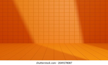 3D Rendering Orange Ceramic Tile Background In A Room With Light.