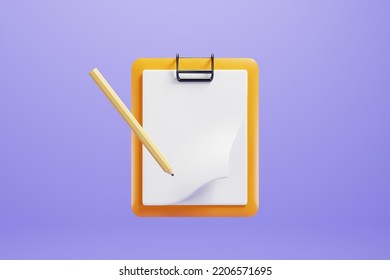 3d Rendering Orange Clipboard With Yellow Pencil Icon. 3d Render Illustration