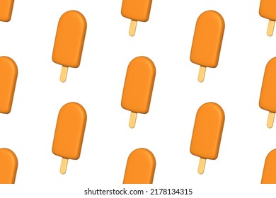 3D rendering orange creamsicle, popsicle, ice cream seamless pattern background for summer and food design.

