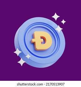 3d Rendering Of Orange Purple Dodge Coin Digital Currency Cute Icon Illustration