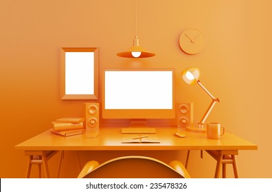 3d rendering of orange room with screen